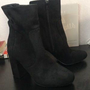 black heeled boots
